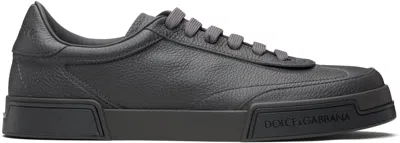Dolce & Gabbana Gray Calfskin Portofino Yacht Sneakers In Black
