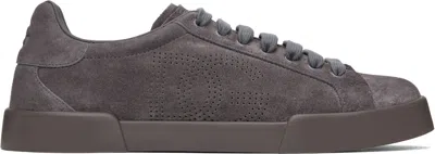 Dolce & Gabbana Gray Calfskin Strobel Portofino Light Sneakers In 80730