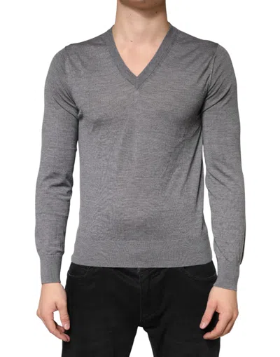 Pre-owned Dolce & Gabbana Gray Cashmere V-neck Men Pullover Men's Sweater ()