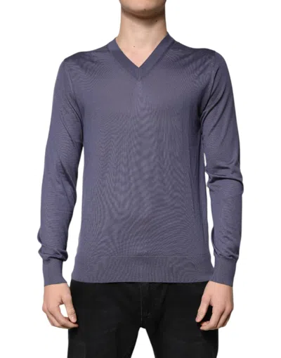 Pre-owned Dolce & Gabbana Gray Cashmere V-neck Men Pullover Men's Sweater () In Dark Gray