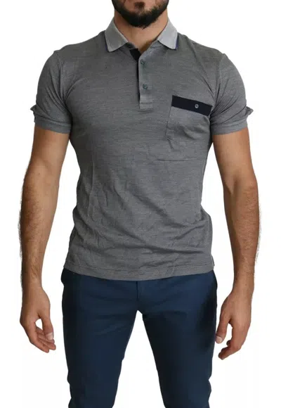 Pre-owned Dolce & Gabbana Gray Collared Silk Polo Top Shirt Men's T-shirt ()