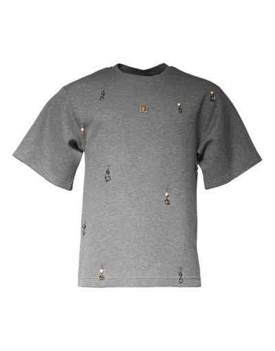 Pre-owned Dolce & Gabbana Gray Cotton Blend Embellished Tee Men's T-shirt ()
