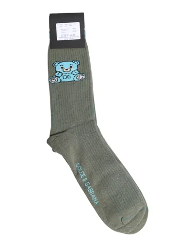 Dolce & Gabbana Gray Cotton Dg Bear Mid Calf Socks