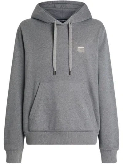 Dolce & Gabbana Gray Cotton Hoodie With Adjustable Drawstrings In Grey