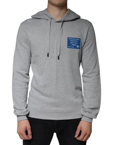 Dolce & Gabbana Gray Cotton Logo Hooded Sweatshirt Men's Sweater