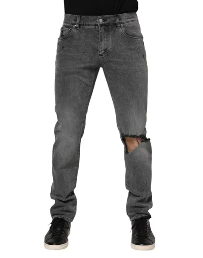 Dolce & Gabbana Gray Cotton Logo Plaque Denim Jeans