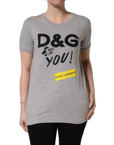 Dolce & Gabbana Gray Cotton Logo Printed Crew Neck T-shirt In Brown