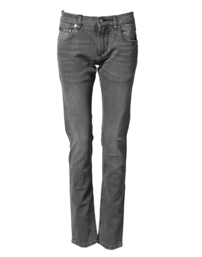 Dolce & Gabbana Gray Cotton Mid Waist Skinny Denim Jeans