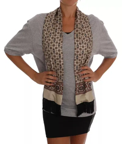 Dolce & Gabbana Gray Cotton Owl Silk Scarf Top Women's T-shirt