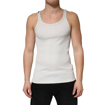 Dolce & Gabbana Gray Cotton Ribbed Sleeveless Tank Top T-shirt In White