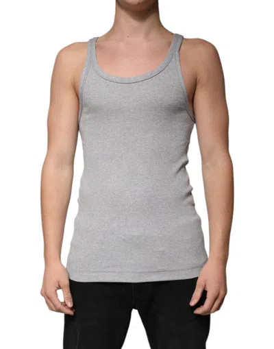 Dolce & Gabbana Gray Cotton Sleeveless Round Neck Tank T-shirt In Grey