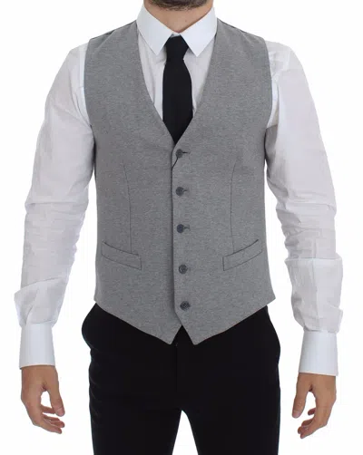 Dolce & Gabbana Pinstripe-back V-neck Waistcoat In Gray