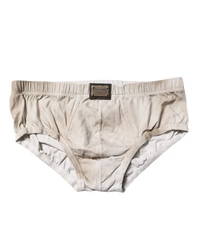Dolce & Gabbana Gray Cotton Stretch Regular Men Brief Underwear In Neutral