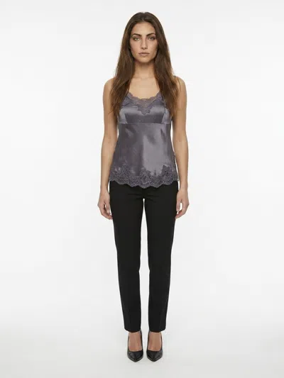 Dolce & Gabbana Lace-trimmed Silk Tank Top In Gray