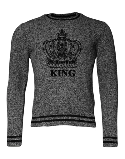Dolce & Gabbana Gray Crown King Cashmere Pullover Men's Sweater