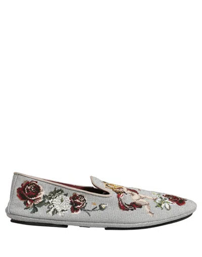 Dolce & Gabbana Gray Crown Rose Angel Embroidery Loafer Men's Shoes In Multi