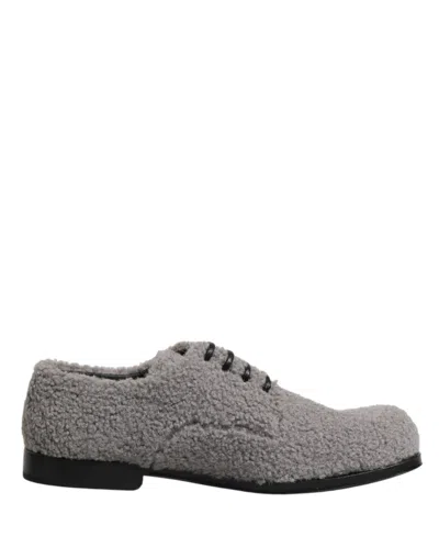 Dolce & Gabbana Grey Fleece Lace Up Men Derby Dress Shoes