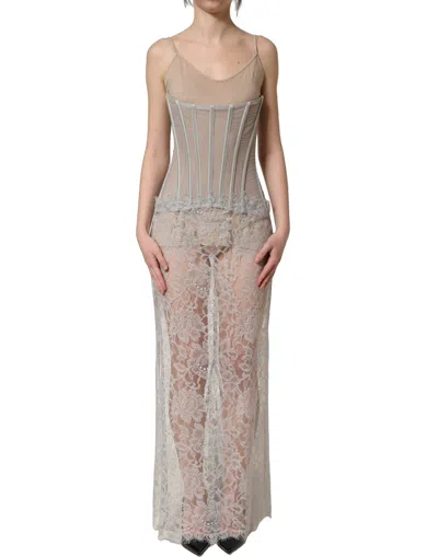 Dolce & Gabbana Gray Lace Corset Style Bodice Maxi Women's Dress