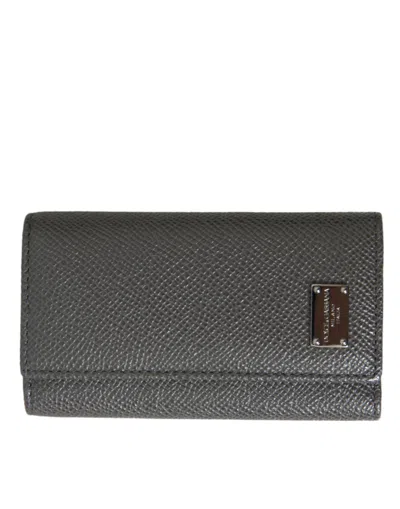 Dolce & Gabbana Grey Leather Folding Key Holder Case Logo Plaque Keychain