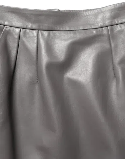 Dolce & Gabbana Gray Leather High Waist Pencil Cut Midi Skirt
