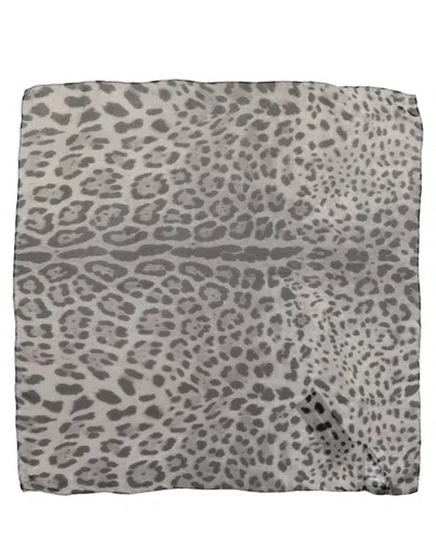 Dolce & Gabbana Gray Leopard Print Silk Square Foulard Scarf