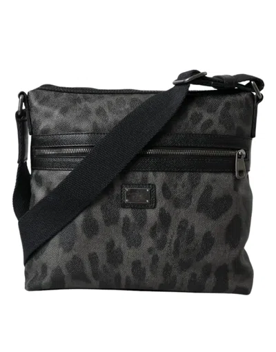 Dolce & Gabbana Gray Leopard Pvc Leather Messenger Cross Body Men's Bag