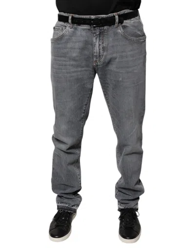 Pre-owned Dolce & Gabbana Gray Logo Cotton Stretch Skinny Denim Men's Jeans ()