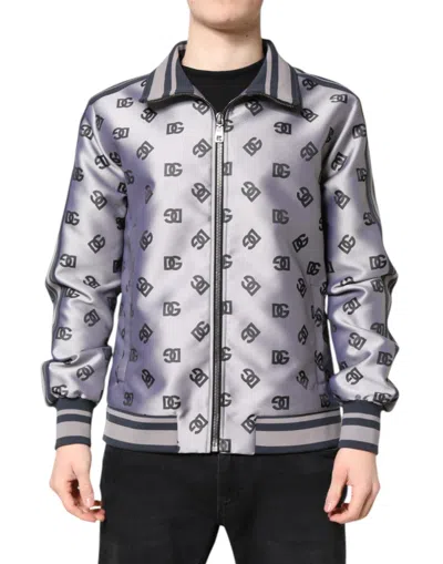 DOLCE & GABBANA DOLCE & GABBANA GRAY LOGO MONOGRAM FULL ZIP BOMBER MEN'S JACKET