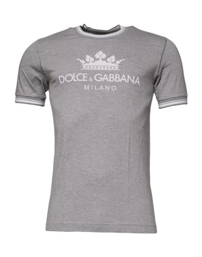 Dolce & Gabbana Gray Logo Print Cotton Crew Neck T-shirt In Grey