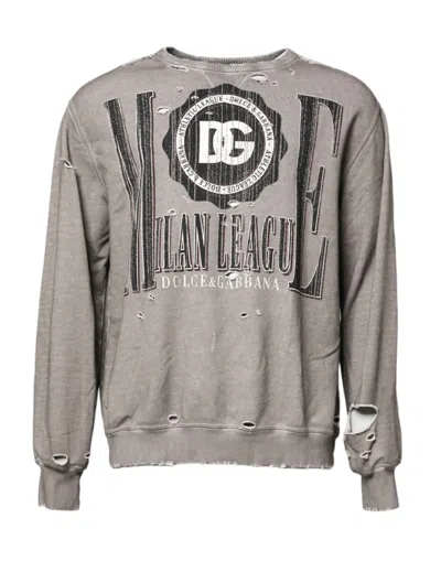 Dolce & Gabbana Gray Logo Print Crew Neck Pullover Sweater
