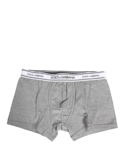 Dolce & Gabbana Gray Logo Waistband Cotton Men Boxer Underwear
