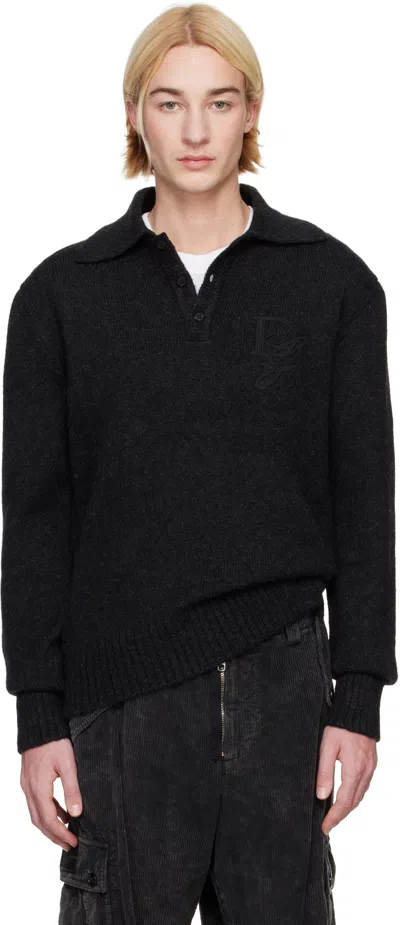 Dolce & Gabbana Gray Long-sleeved Wool Polo In N1254 Grigio Scuriss