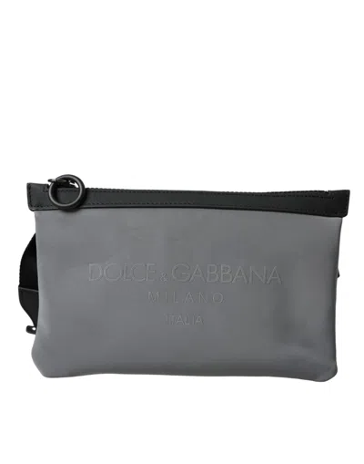 Dolce & Gabbana Gray Neoprene Logo Zip Waist Fanny Pack Belt Pouch Men's Bag