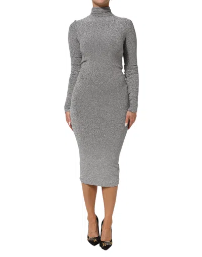 DOLCE & GABBANA DOLCE & GABBANA GRAY NYLON BODYCON SHEATH LONG SLEEVES WOMEN'S DRESS