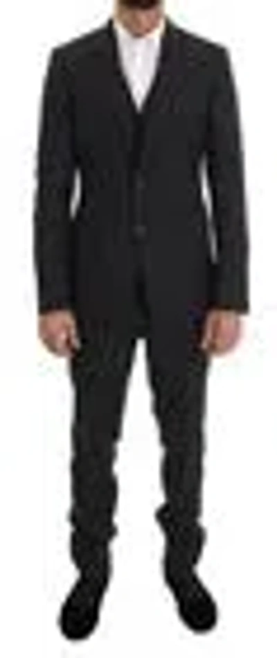 DOLCE & GABBANA DOLCE & GABBANA GRAY PATTERNED WOOL 3 PIECE SLIM MEN'S SUIT