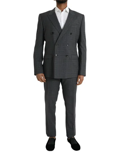 Dolce & Gabbana Gray Plaid Wool Martini Formal 2 Piece Suit