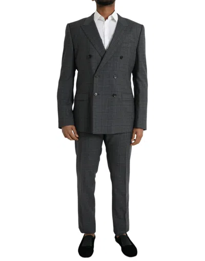 Dolce & Gabbana Plaid Wool Martini Double Breasted Suit In Gray