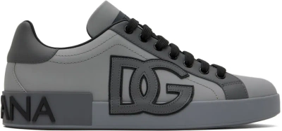 Dolce & Gabbana Gray Portofino Sneakers In Grafite/nero