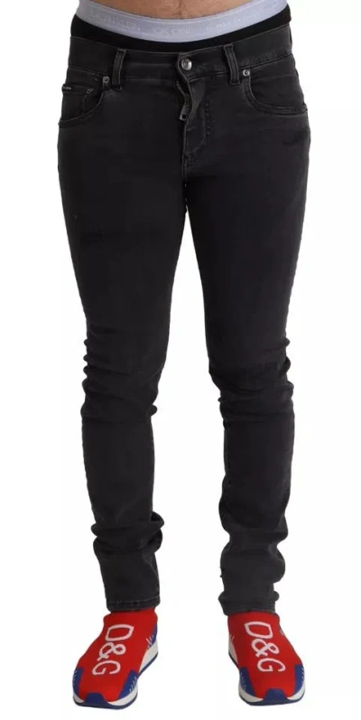 Pre-owned Dolce & Gabbana Gray Running Denim Stretch Logo Skinny Men's Jeans ()