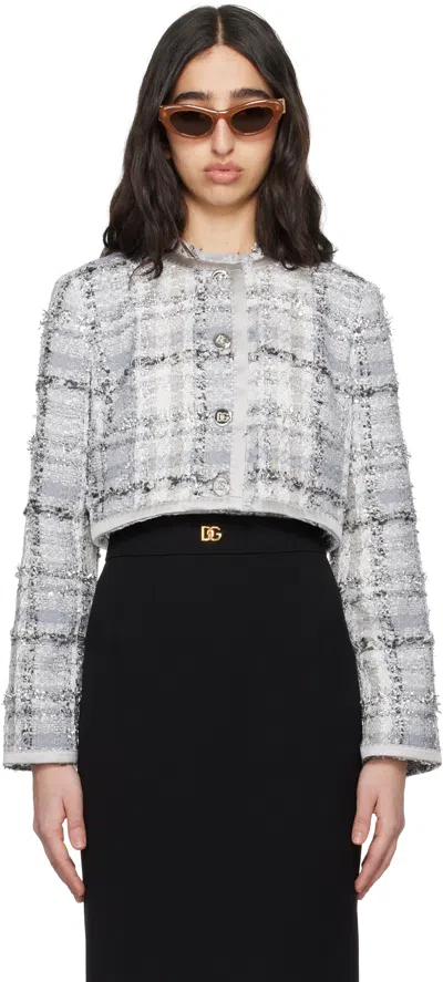 Dolce & Gabbana Gray Short Check Lurex Raschel Tweed Jacket In S8100 Quadri-check-t