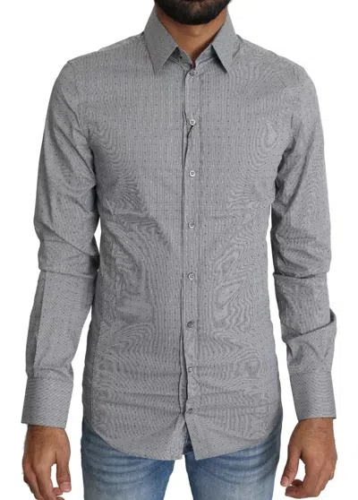 Pre-owned Dolce & Gabbana Gray Sicilia Dotted Semi Fitted Formal Men's Shirt ()