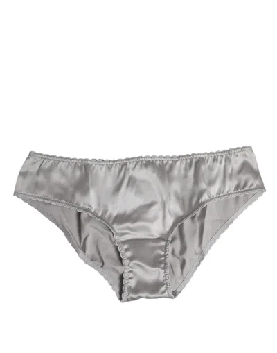 Dolce & Gabbana Gray Silk Stretch Bottom Low Waist Panty Women's Underwear In Silver