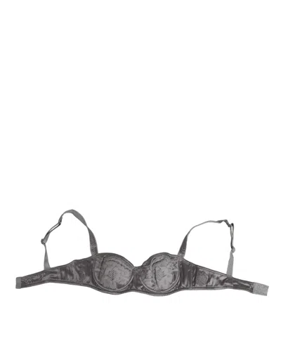 DOLCE & GABBANA DOLCE & GABBANA GRAY SILK UNDERWIRED BALCONETTE BRA WOMEN'S UNDERWEAR