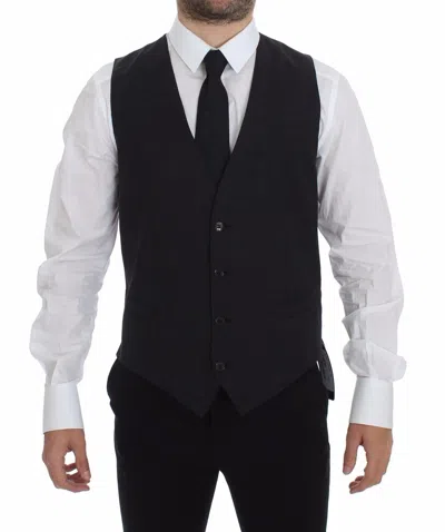 Dolce & Gabbana Gray Slim Fit Button Front Dress Formal Men's Vest In Black