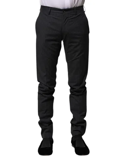 Dolce & Gabbana Gray Striped Cotton Formal Pants