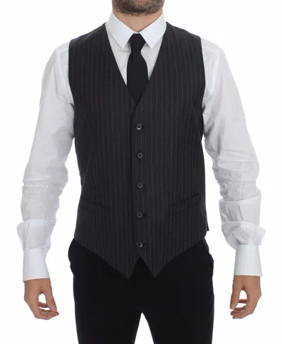 Dolce & Gabbana Pinstripe Wool Single Breasted Waistcoat In Black