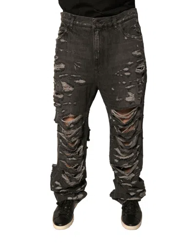 Dolce & Gabbana Gray Tattered Cotton Straight Men Denim Men's Jeans