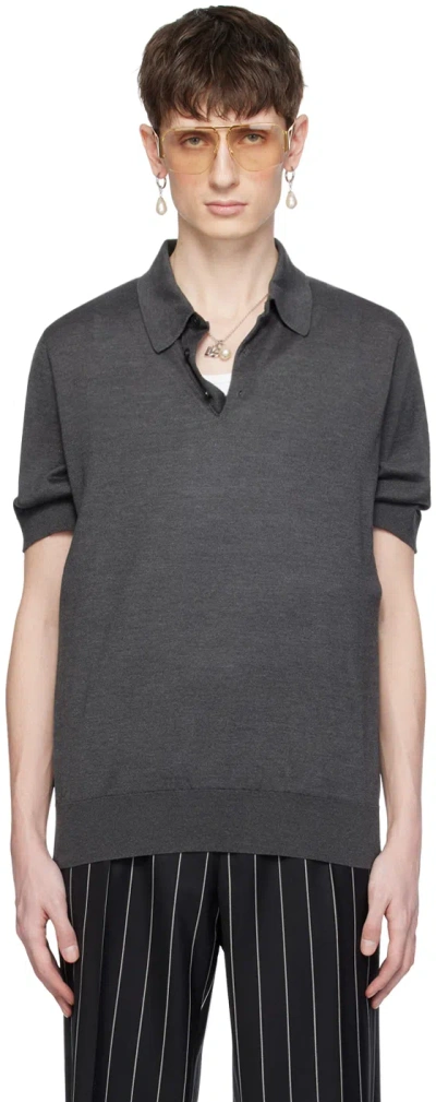 Dolce & Gabbana Gray Three-button Polo In Canna Di Fucile Scur