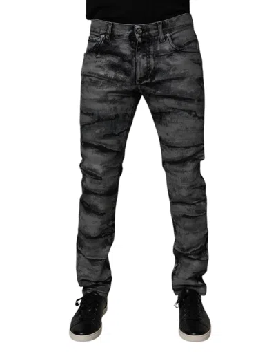 Dolce & Gabbana Grey Tie Dye Cotton Skinny Men Denim Jeans