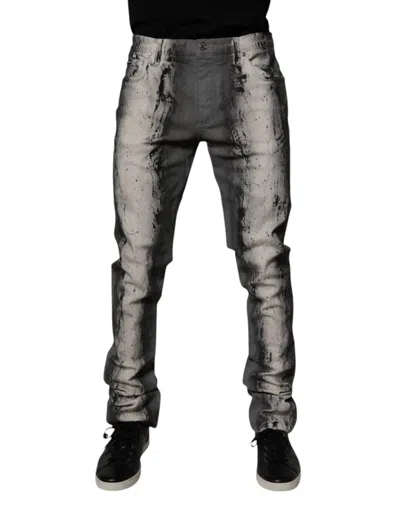 Dolce & Gabbana Gray Tie Dye Cotton Skinny Men Denim Men's Jeans